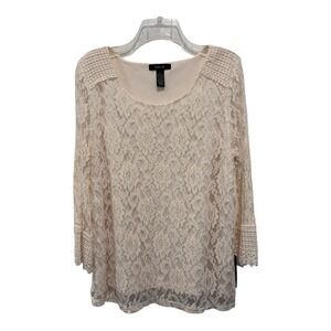 Style Co Top Large Lace Tunic Cream Crochet Trim Lined Art‎ of Contrast Romantic